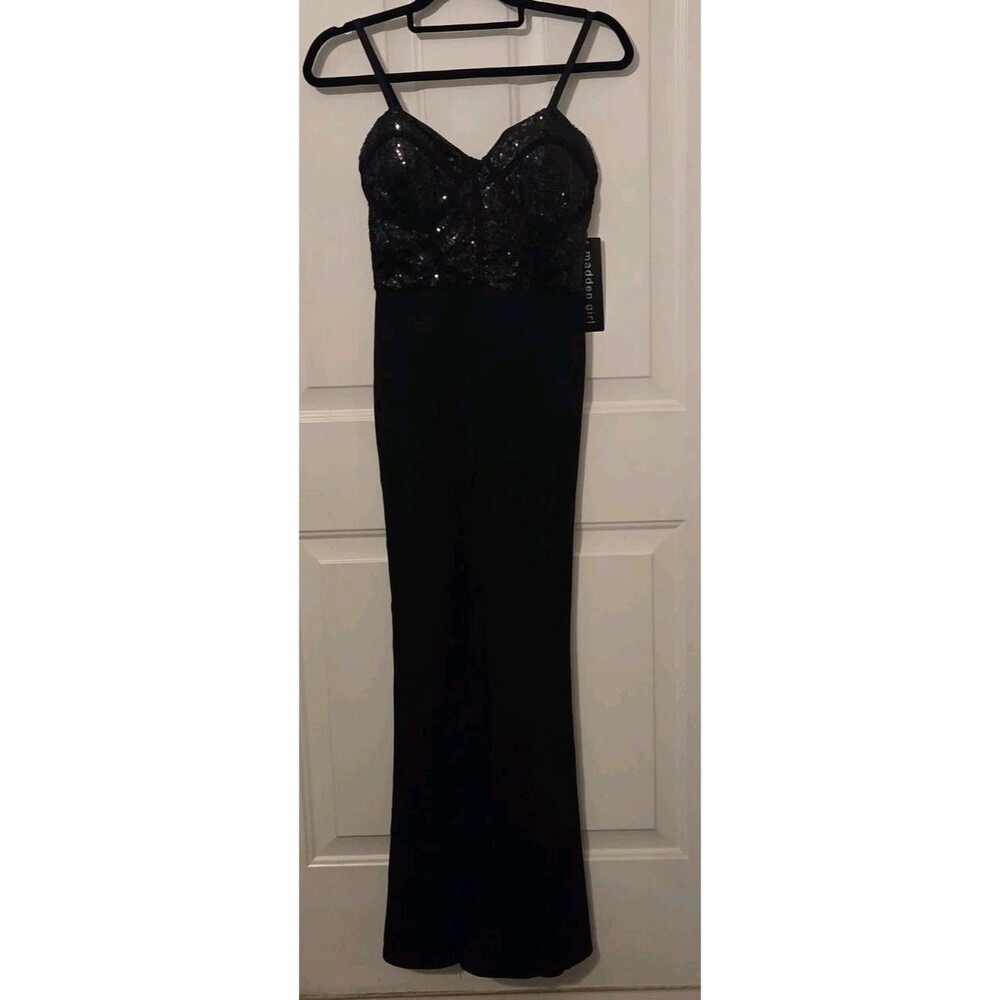 Madden Girl jumpsuit w/ sequined corset-style bodice & spaghetti Straps -Size S